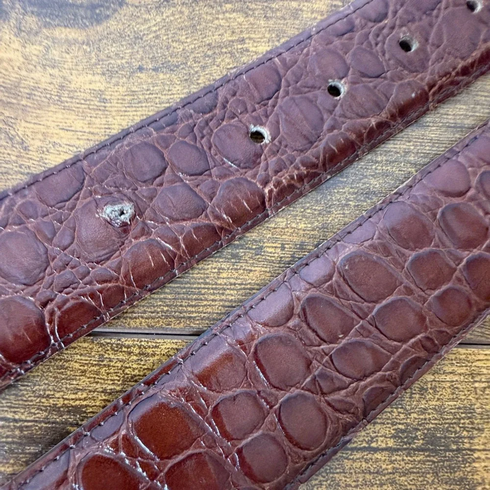 VTG Mark Shale Men's Genuine Leather Belt Large Brown Croc Embossed Print Preppy